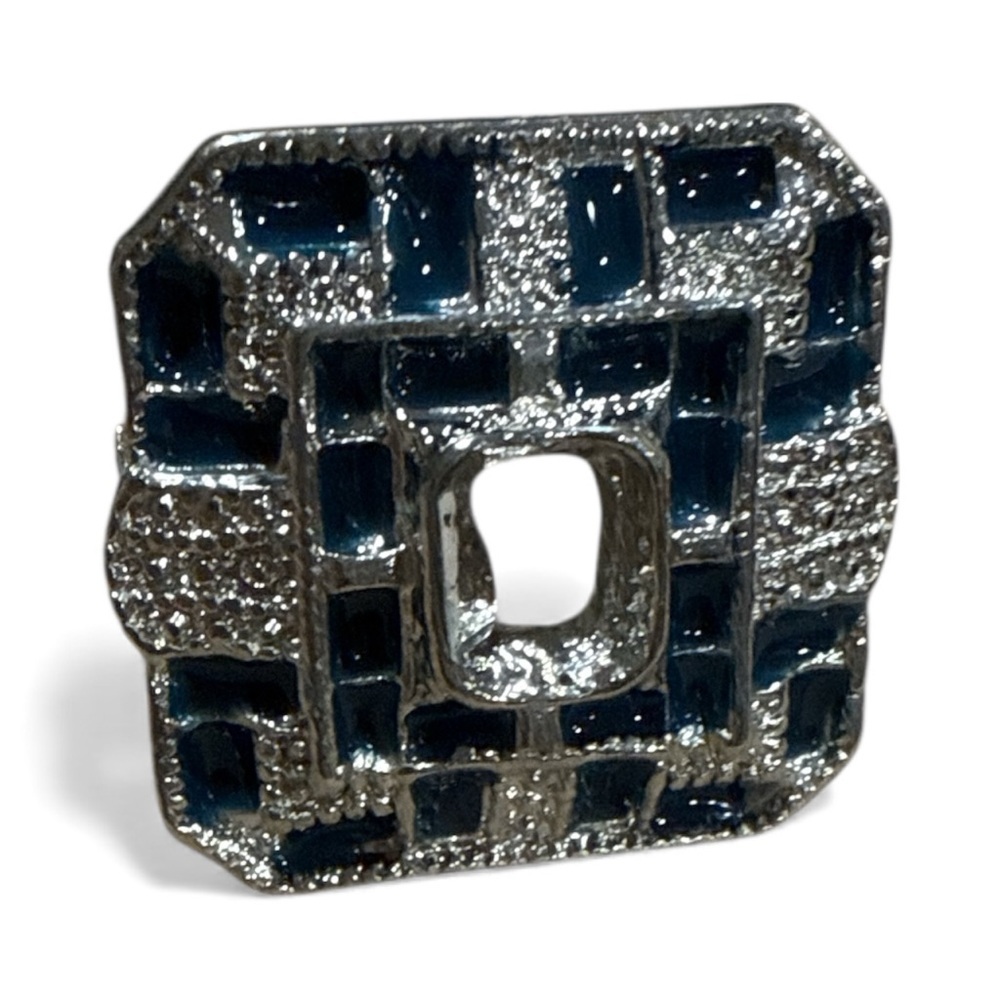 Geometric Statement Ring | Blue Enamel & Silver-Tone | Size S 7.5